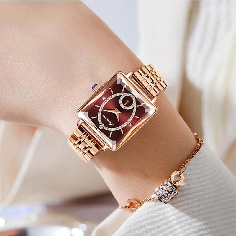 Fashion Square Ladies Rose Gold Diamond Watch
