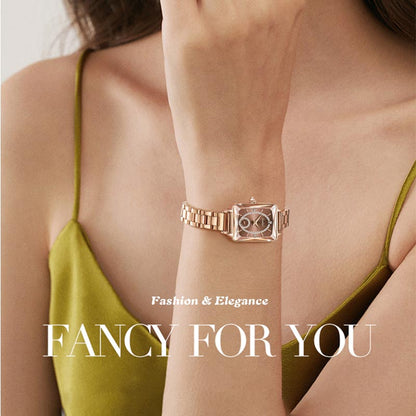 Fashion Square Ladies Rose Gold Diamond Watch