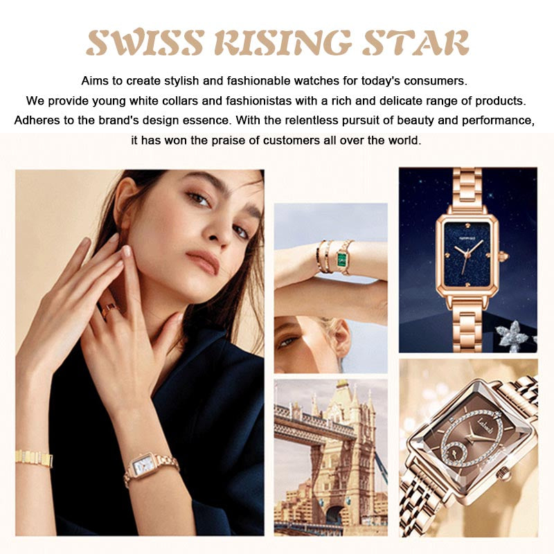 Fashion Square Ladies Rose Gold Diamond Watch