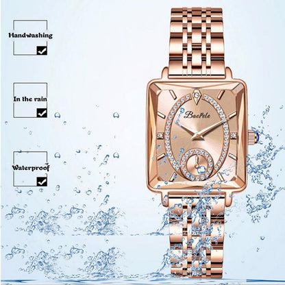 Fashion Square Ladies Rose Gold Diamond Watch
