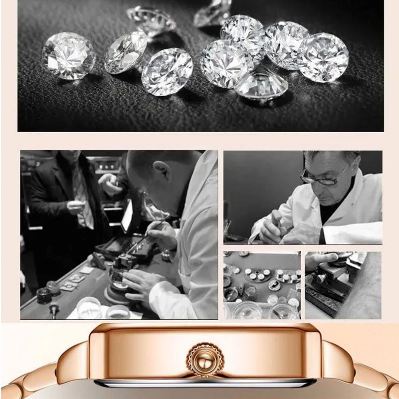 Fashion Square Ladies Rose Gold Diamond Watch