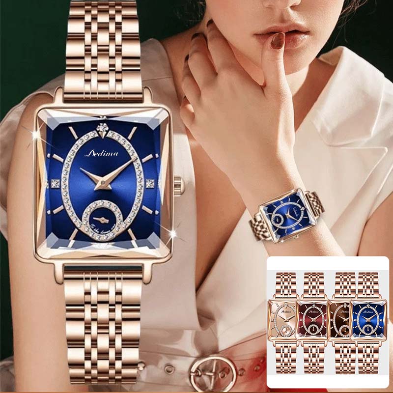 Fashion Square Ladies Rose Gold Diamond Watch