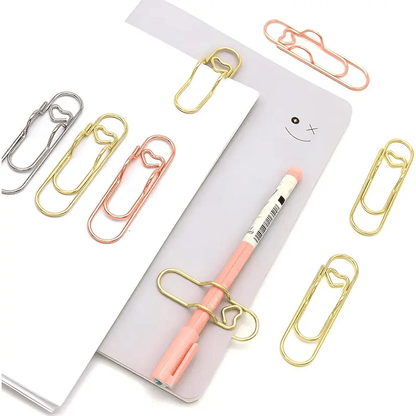 6Pcs 3 Colors Heart Pen Clip Metal Pencil Clips Multifunctional Rose Gold Silver Carbon Steel Paperclip