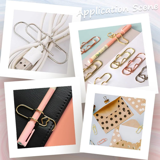 6Pcs 3 Colors Heart Pen Clip Metal Pencil Clips Multifunctional Rose Gold Silver Carbon Steel Paperclip
