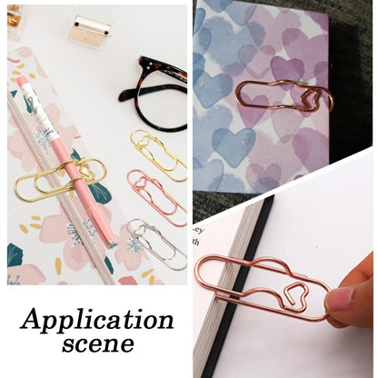6Pcs 3 Colors Heart Pen Clip Metal Pencil Clips Multifunctional Rose Gold Silver Carbon Steel Paperclip