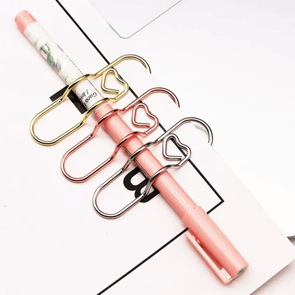 6Pcs 3 Colors Heart Pen Clip Metal Pencil Clips Multifunctional Rose Gold Silver Carbon Steel Paperclip
