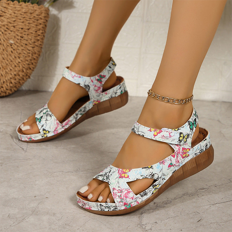 Lightweight Velcro Open Toe Low Wedge Sandal