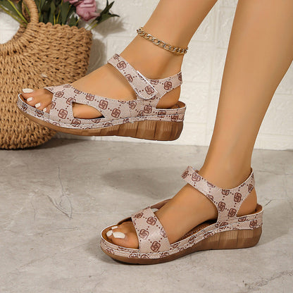 Lightweight Velcro Open Toe Low Wedge Sandal