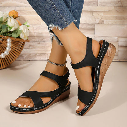 Lightweight Velcro Open Toe Low Wedge Sandal
