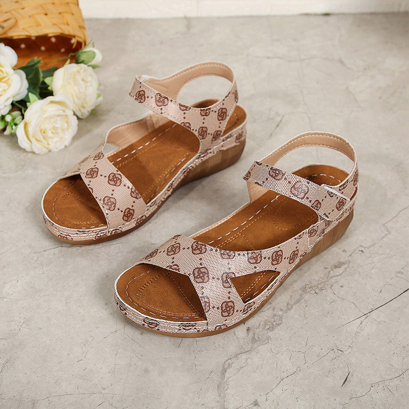 Lightweight Velcro Open Toe Low Wedge Sandal