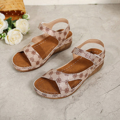 Lightweight Velcro Open Toe Low Wedge Sandal
