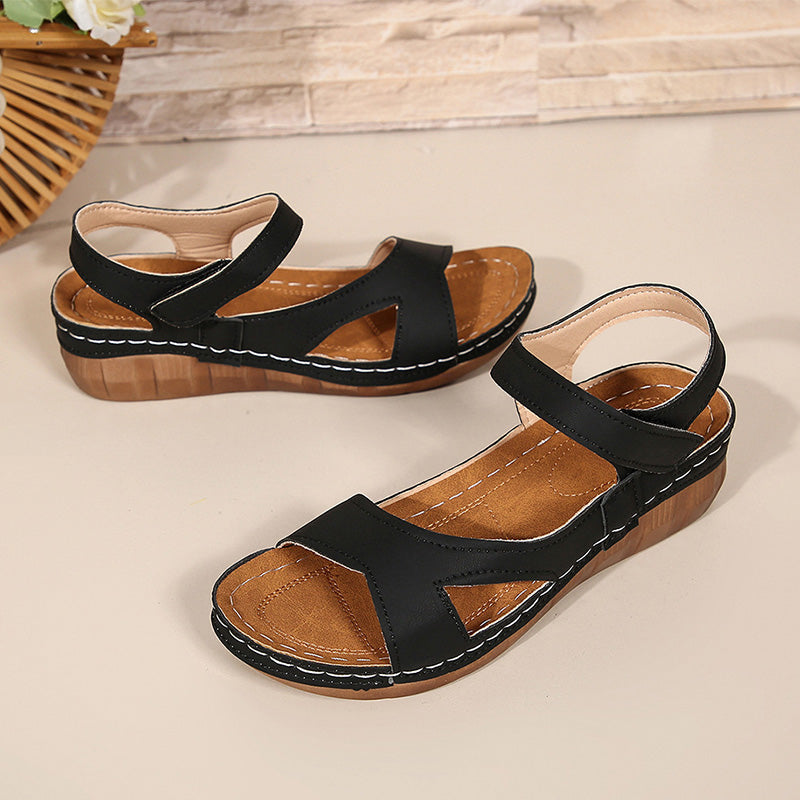 Lightweight Velcro Open Toe Low Wedge Sandal