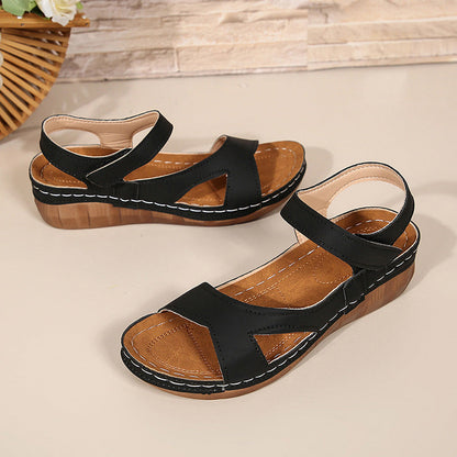 Lightweight Velcro Open Toe Low Wedge Sandal