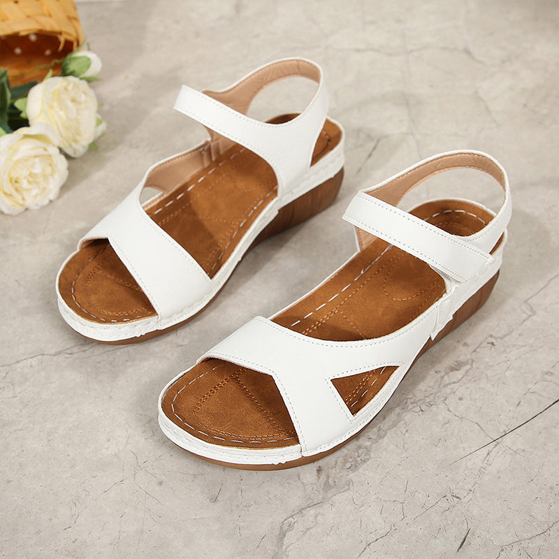 Lightweight Velcro Open Toe Low Wedge Sandal